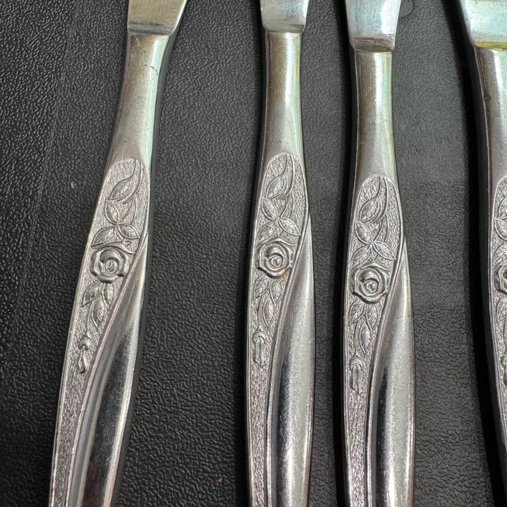 Nasco Embrace Stainless 18 Pc Flatware Set Japan Rose Floral Design Knives Forks